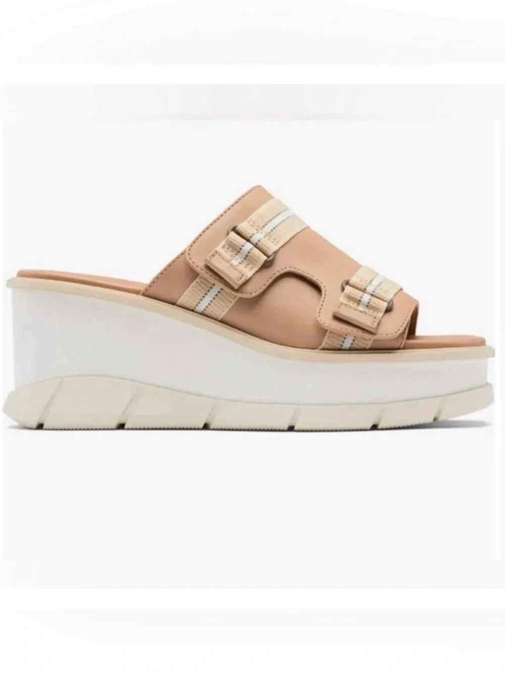 NWT Sorel Joanie Slip On  Wedge Platform Sandal in Beige and Cream Size 10